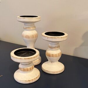 Rustic White and Tan Candle Holder Set